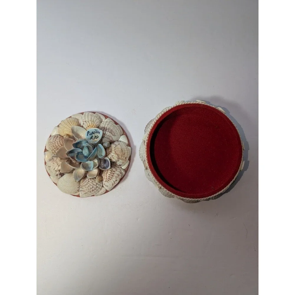 Vintage Puerto Rico Real Seashell Trinket Box Souvenir Handmade Coastal Shells